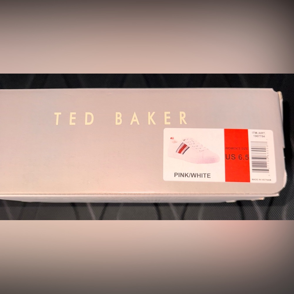 Ted Baker White Sneakers with Pink and Brown Accents, sz 6.5 - Picture 2 of 5